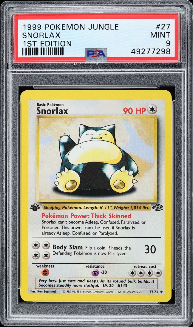 1999 Pokemon Jungle 1st Edition Snorlax #27 PSA 9 MINT