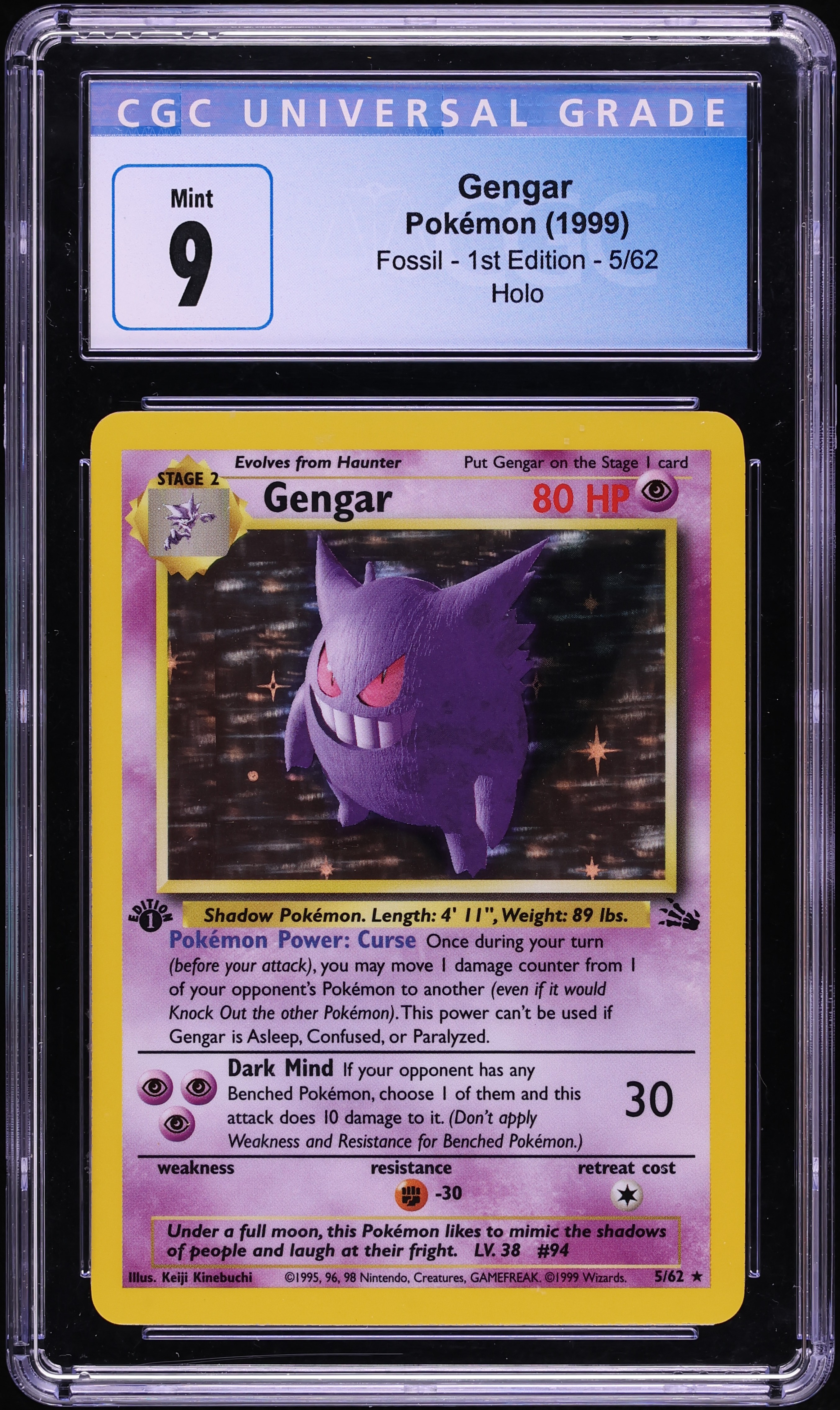 1999 Pokemon Fossil 1st Edition Holo Gengar #5 CGC 9 MINT