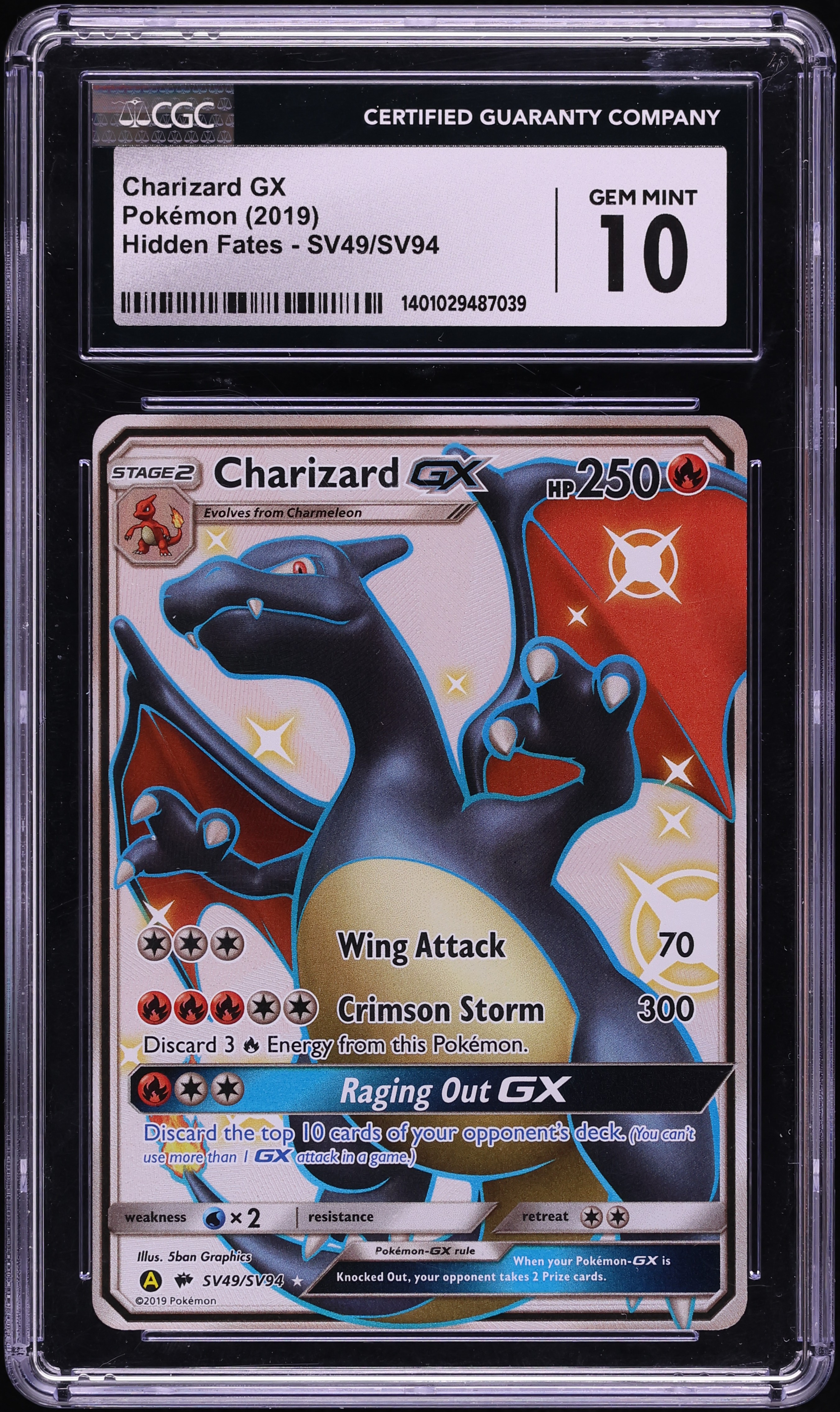 2019 Pokemon Sun & Moon Hidden Fates Full Art Charizard GX #SV49 CGC 10 GEM MINT