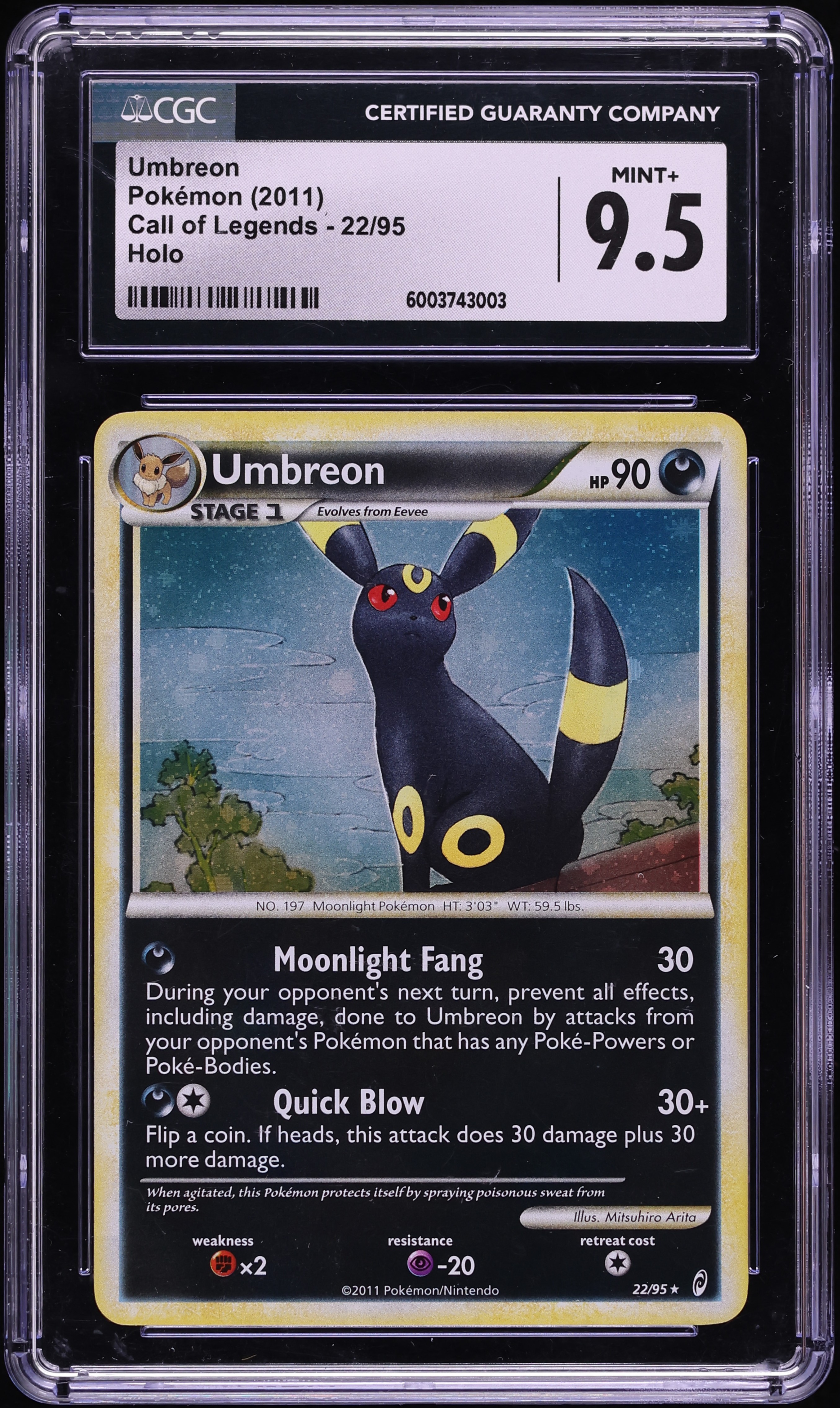 2011 Pokemon HeartGold & SoulSilver Call Of Legends Holo Umbreon #22 CGC 9.5 MINT+