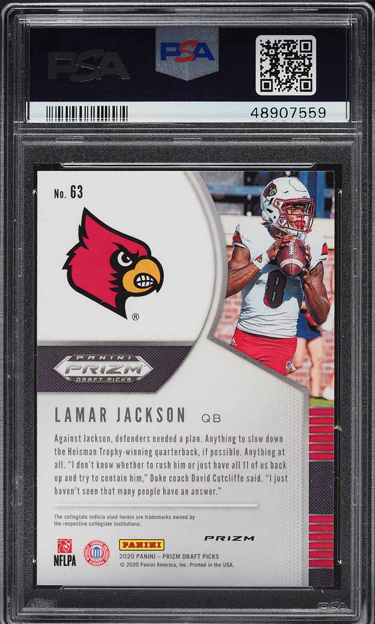 2020 Panini Prizm Draft Picks Red Lamar Jackson #63 PSA 10 GEM MINT