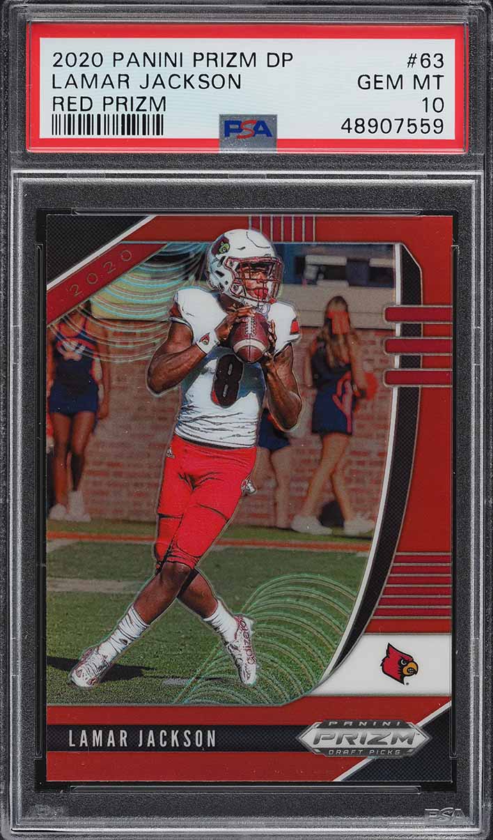 2020 Panini Prizm Draft Picks Red Lamar Jackson #63 PSA 10 GEM MINT