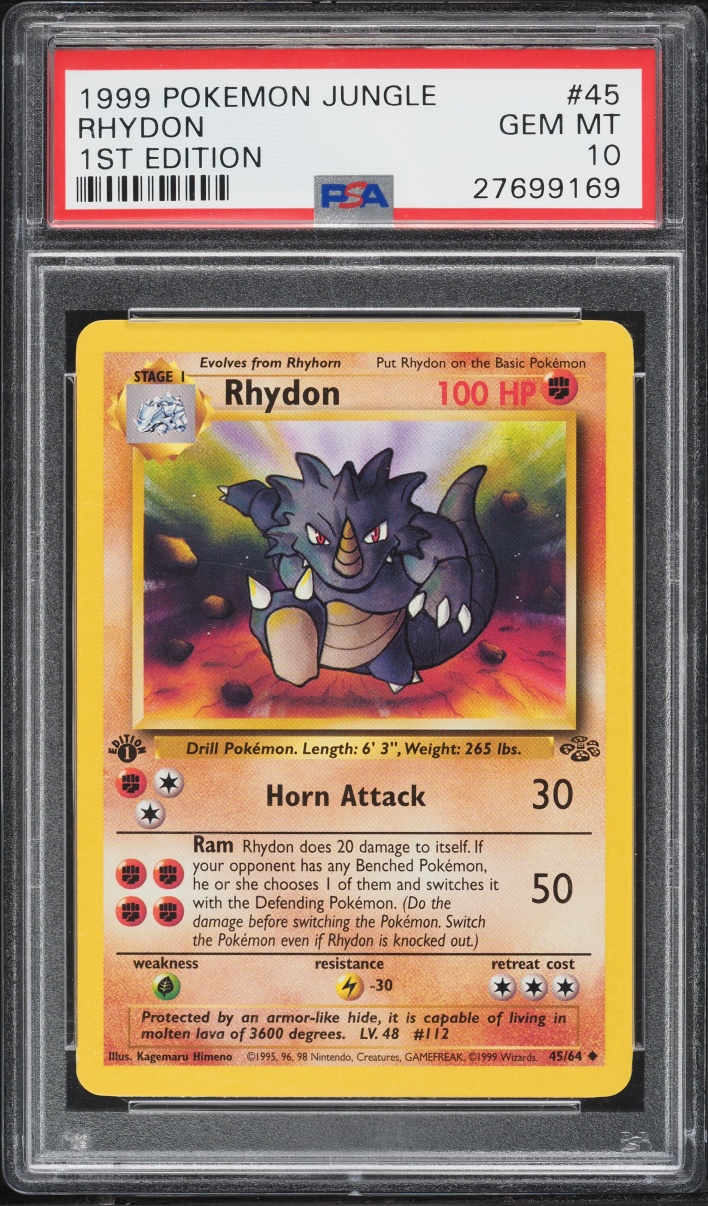 1999 Pokemon Jungle 1st Edition Rhydon #45 PSA 10 GEM MINT