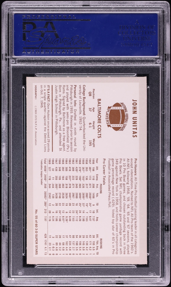 1970 Kellogg's Football Johnny Unitas #55 PSA 9 MINT - Photo 2
