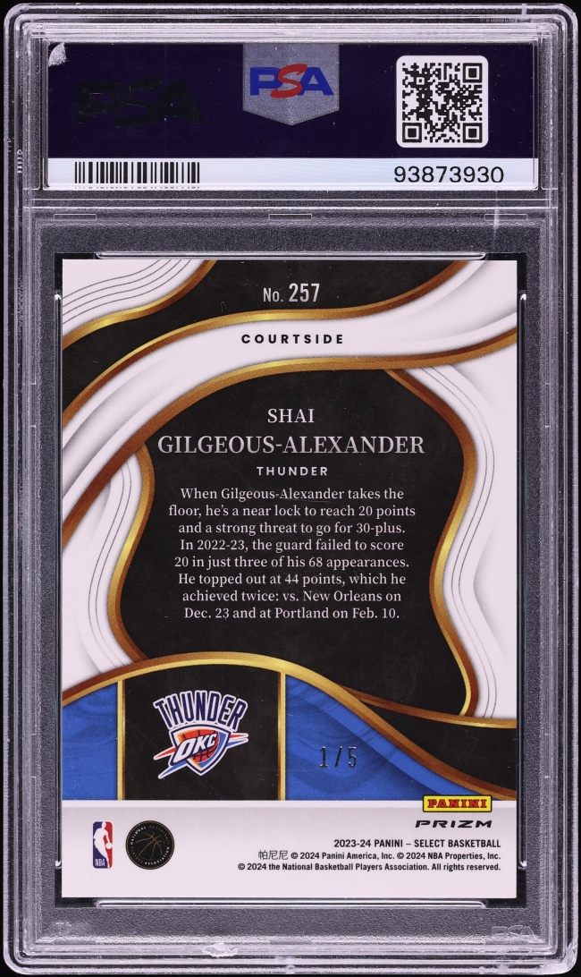 2023 Select Courtside Green Prizm Shai Gilgeous-Alexander 1/5 #257 PSA 9 MINT - Photo 2