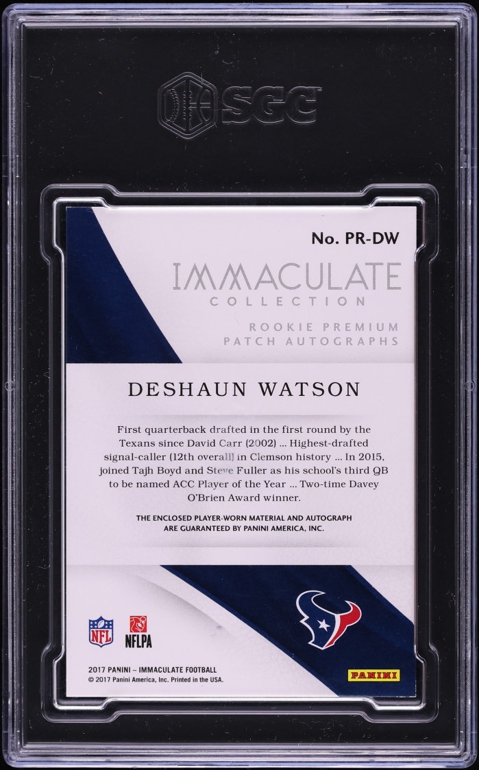 2017 Immaculate Collection Premium Deshaun Watson ROOKIE PATCH AUTO /49 #PR-DW SGC 8 NM-MT - Photo 2