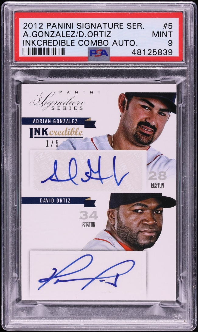 2012 Panini Series Inkcredible Combo Adrian Gonzalez David Ortiz AUTO 1/5 #5 PSA 9 MINT - Photo 1