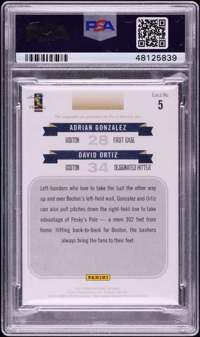 2012 Panini Series Inkcredible Combo Adrian Gonzalez David Ortiz AUTO 1/5 #5 PSA 9 MINT - Photo 2