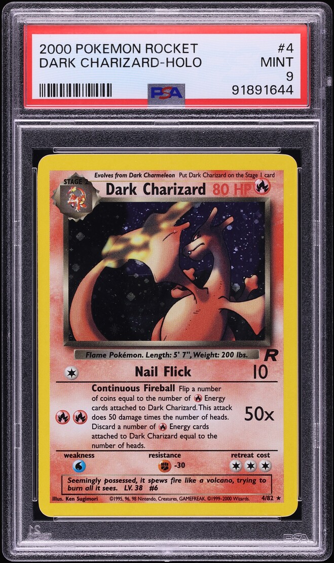 2000 Pokemon Team Rocket Holo Dark Charizard #4 PSA 9 MINT