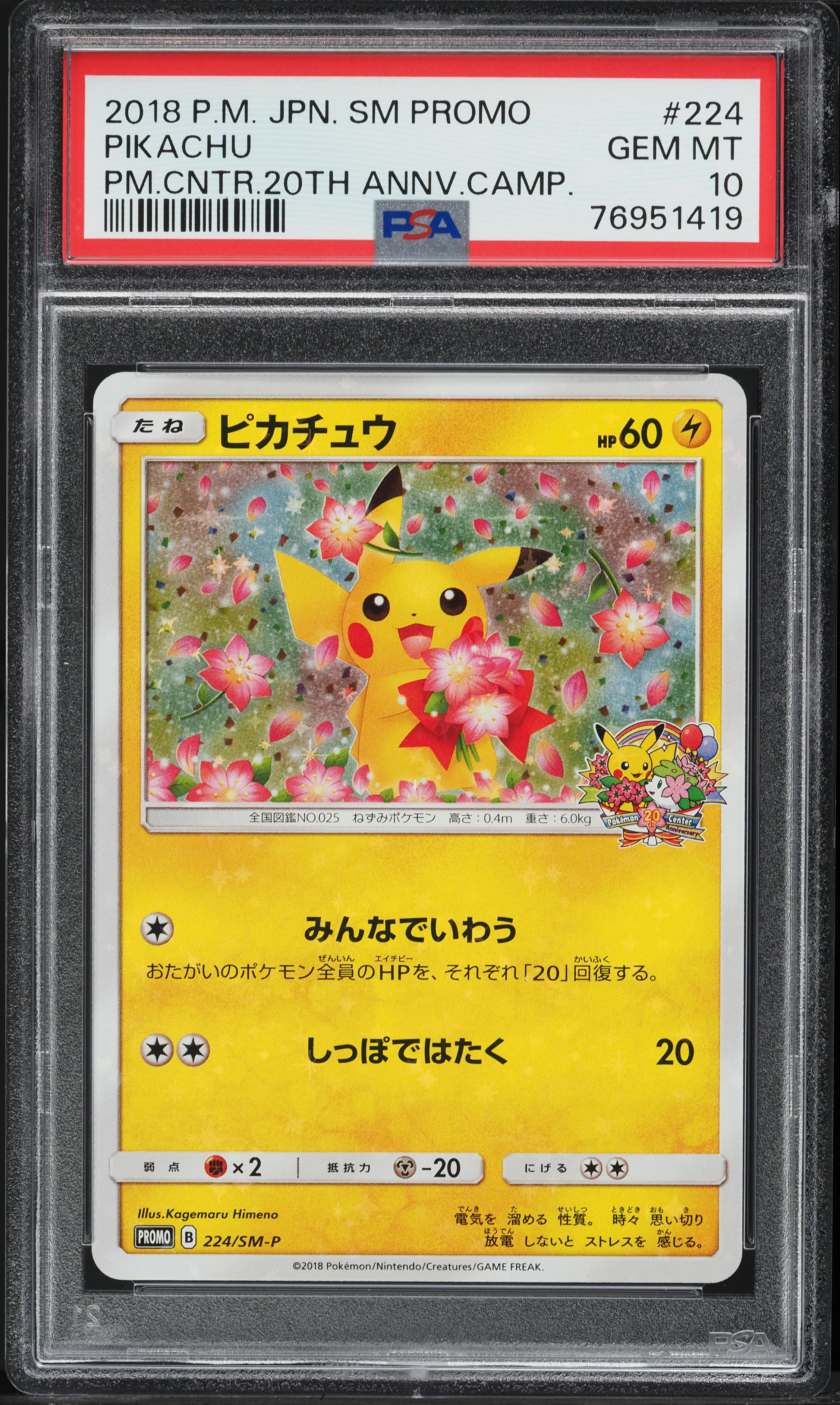 ピカチュウ 2018年 SM PROMO #224 2018 Pokemon Japanese SM Promo 20th Anniversary Camp Pikachu