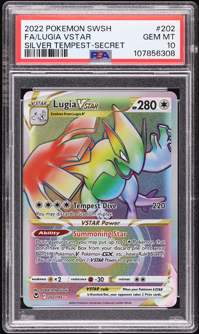 2022 Pokemon Sword & Shield Silver Tempest Rainbow Rare Lugia VSTAR #202 PSA 10 GEM MINT