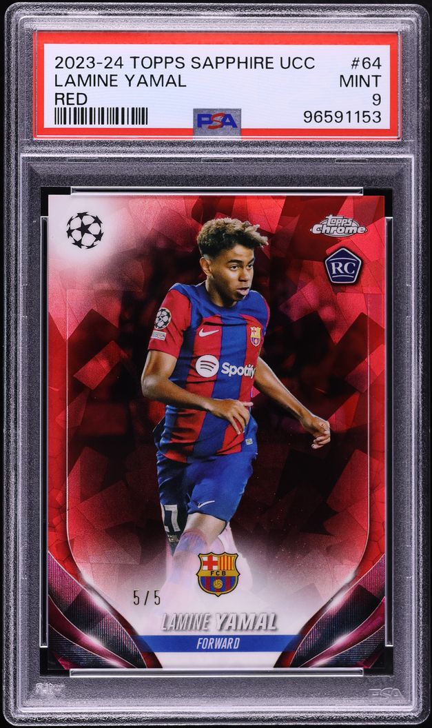 2023 Topps Chrome Sapphire UEFA Club Competitions Red Lamine Yamal ROOKIE 5/5 #64 PSA 9 MINT