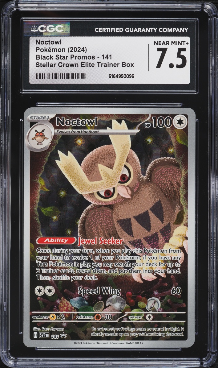 2024 Pokemon Scarlet & Violet Promo Stellar Crown ETB Full Art Noctowl #141 CGC 7.5 NRMT+
