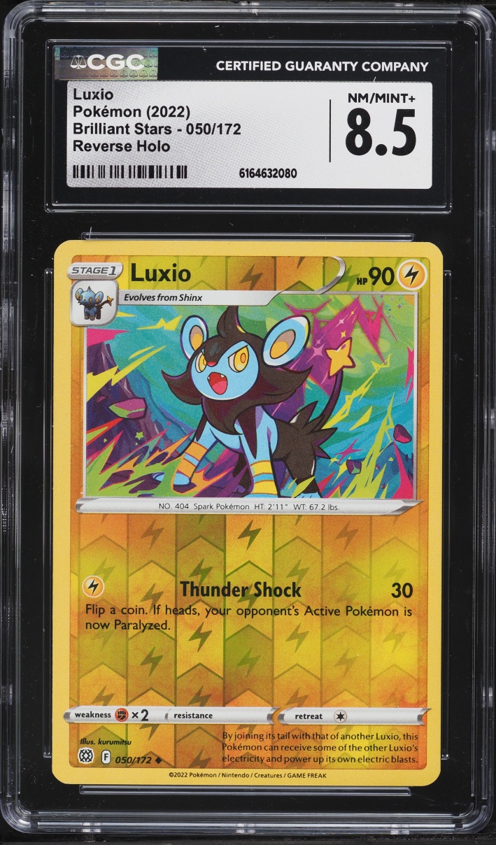 2022 Pokemon Sword & Shield Brilliant Stars Reverse Holo Luxio #50 CGC 8.5 NM-MT+