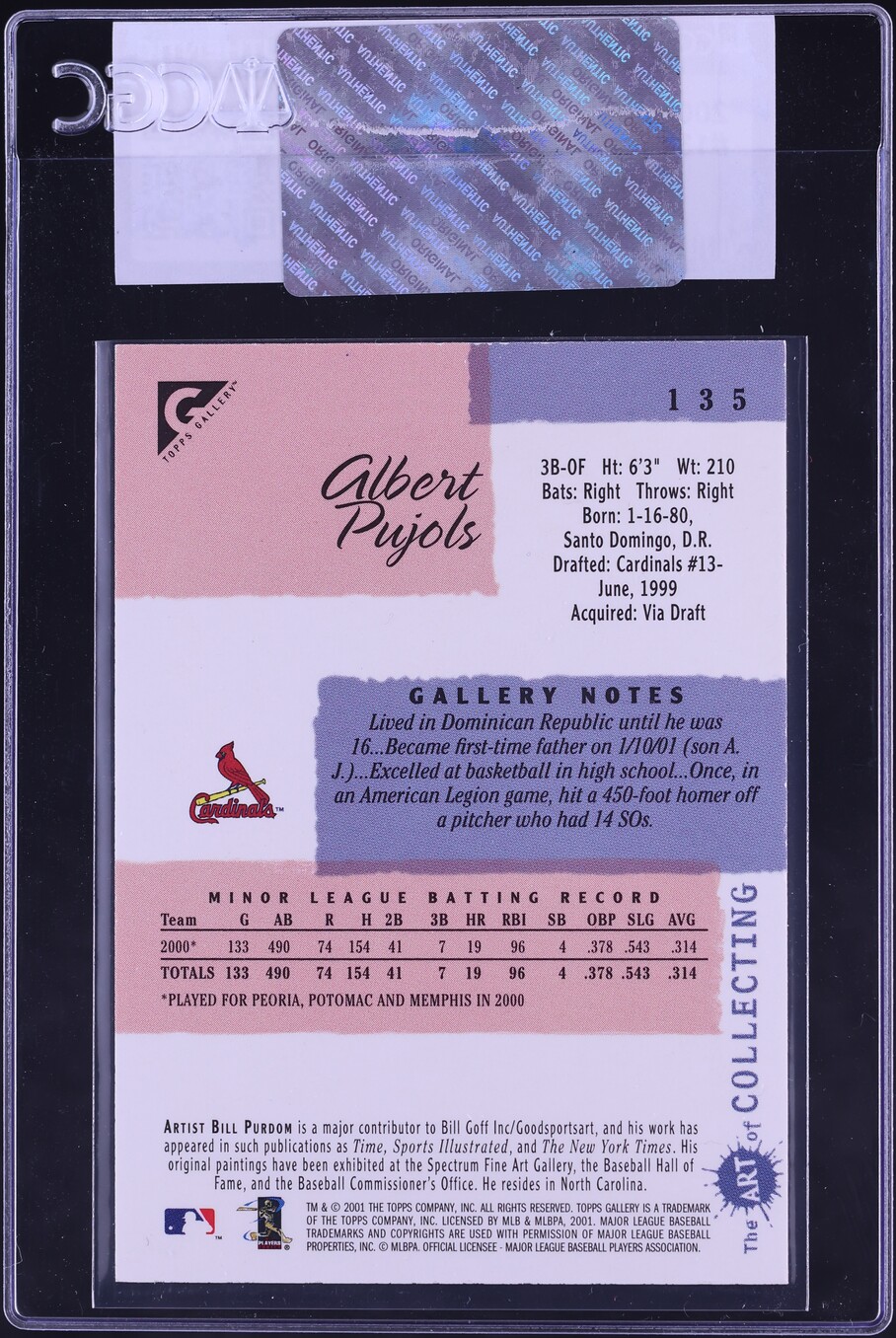 2001 Topps Gallery Albert Pujols ROOKIE #135 CGC AUTH
