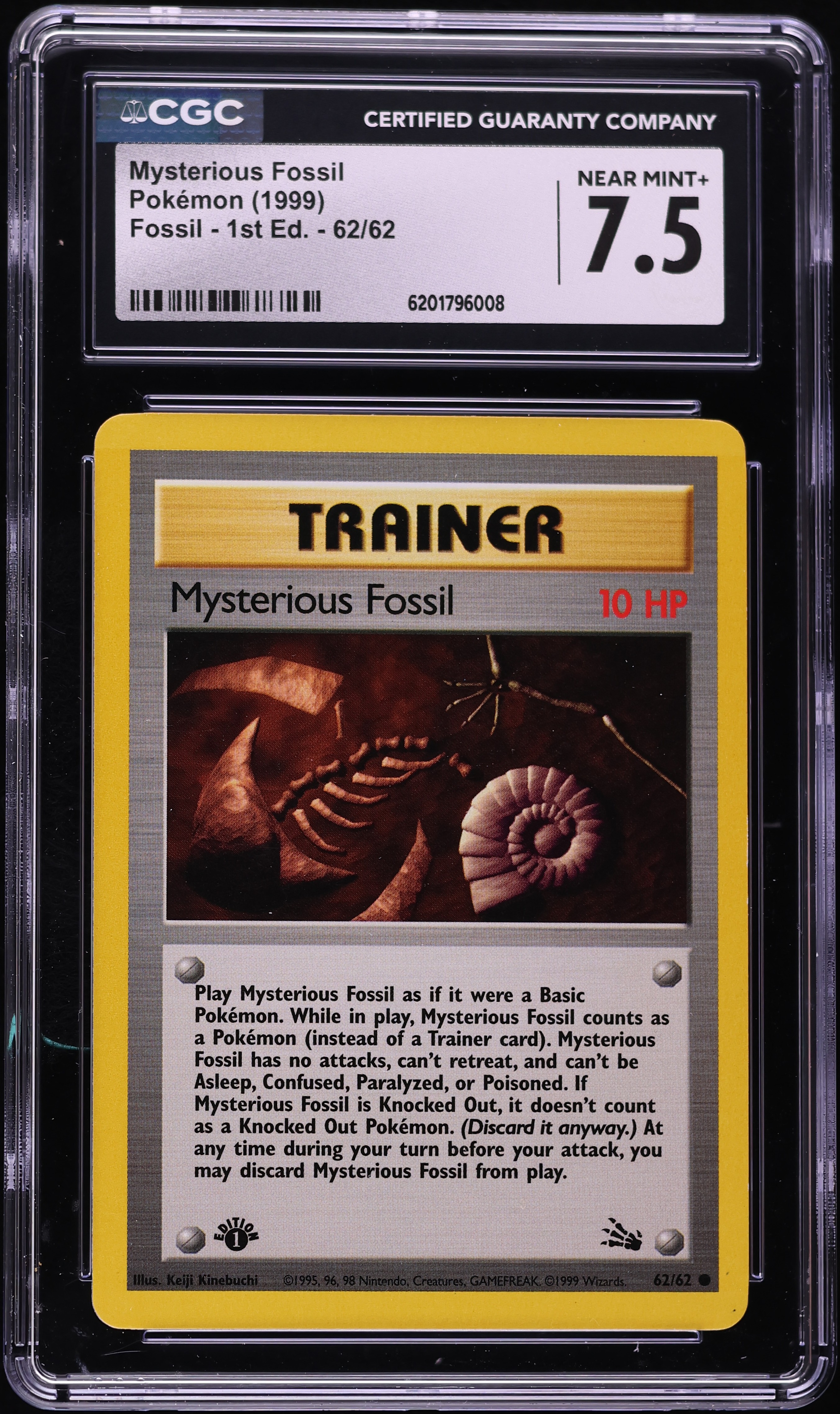 1999 Pokemon Fossil 1st Edition Mysterious Fossil #62 CGC 7.5 NRMT+