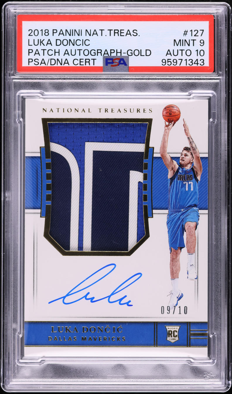 2018 National Treasures Gold Luka Doncic ROOKIE PATCH AUTO DNA 10 /10 #127 PSA 9