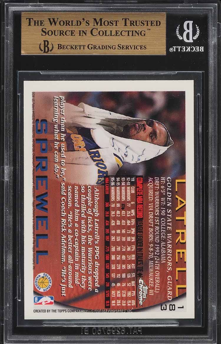 1996 Topps Chrome Latrell Sprewell #183 BGS 9.5 GEM MINT - Photo 2