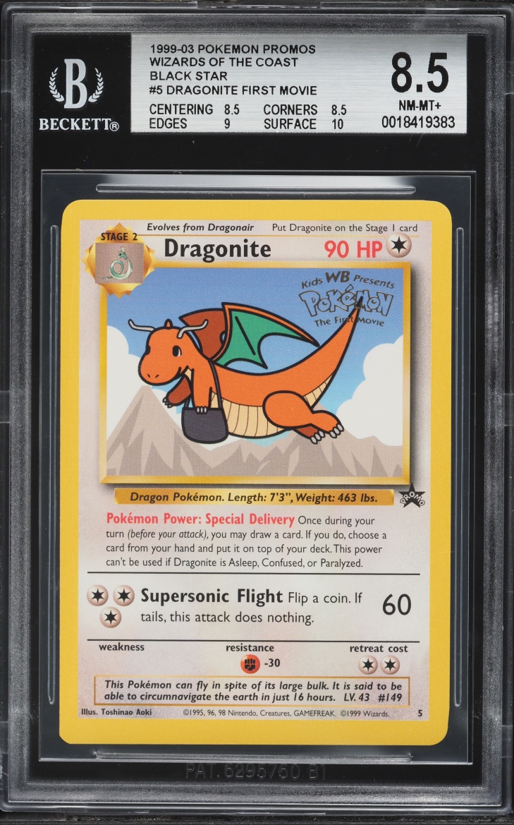 1999 Pokemon Black Star Promo Wizards Of The Coast Dragonite #5 BGS 8.5 NM-MT+