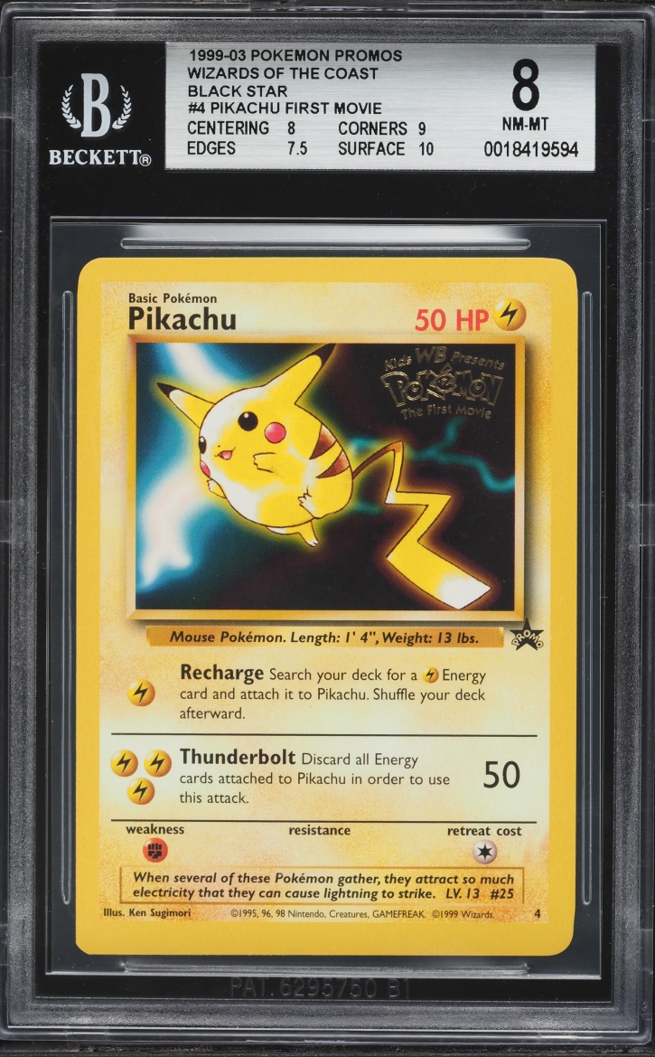 1999 Pokemon Wizards Of The Coast Black Star Promo Pikachu #4 BGS 8 NM-MT