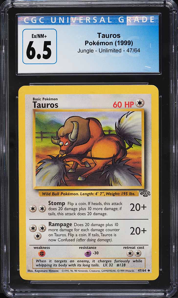 1999 Pokemon Jungle Tauros #47 CGC 6.5 EXMT+