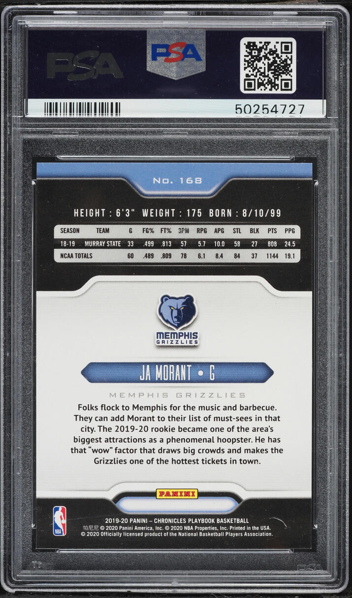 2019 Panini Chronicles Playbook Pink Ja Morant ROOKIE #168 PSA 9 MINT