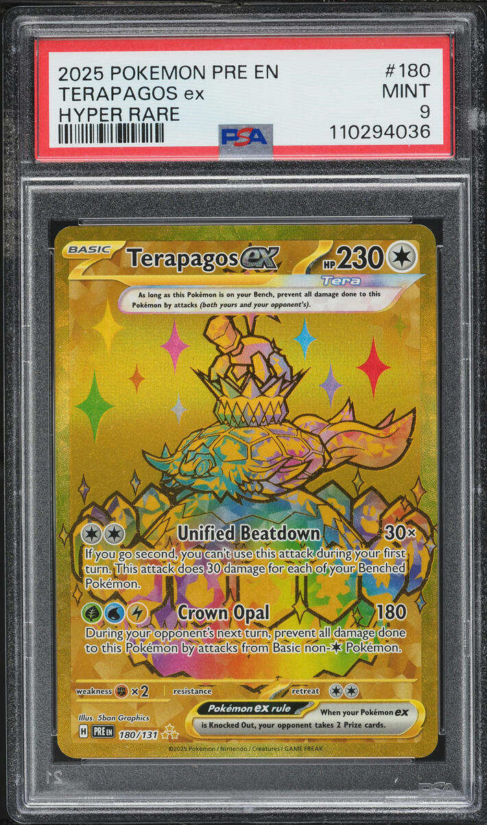2025 Pokemon Scarlet & Violet Prismatic Evolutions Gold Rare Terapagos EX #180 PSA 9 MINT