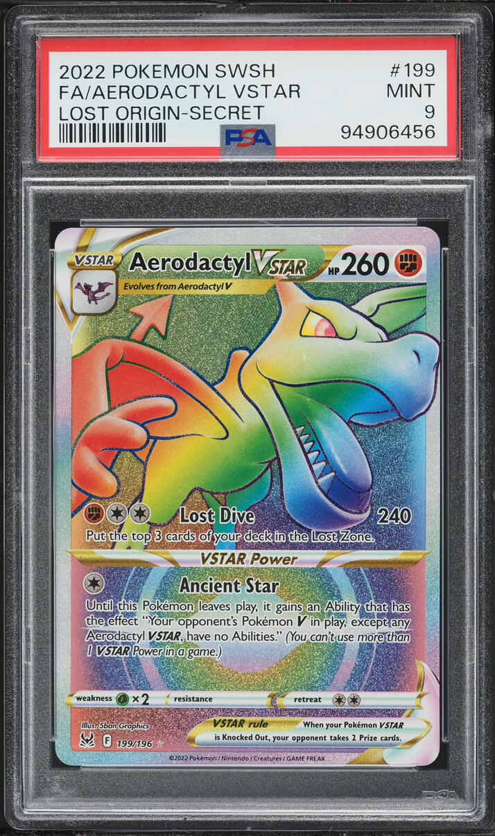 2022 Pokemon Sword & Shield Lost Origin Rainbow Rare Aerodactyl VSTAR #199 PSA 9 MINT