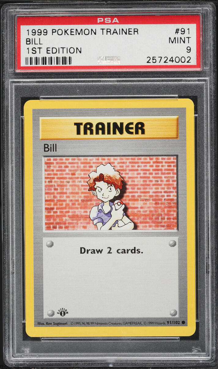 1999 Pokemon Base Set Shadowless 1st Edition Bill #91 PSA 9 MINT