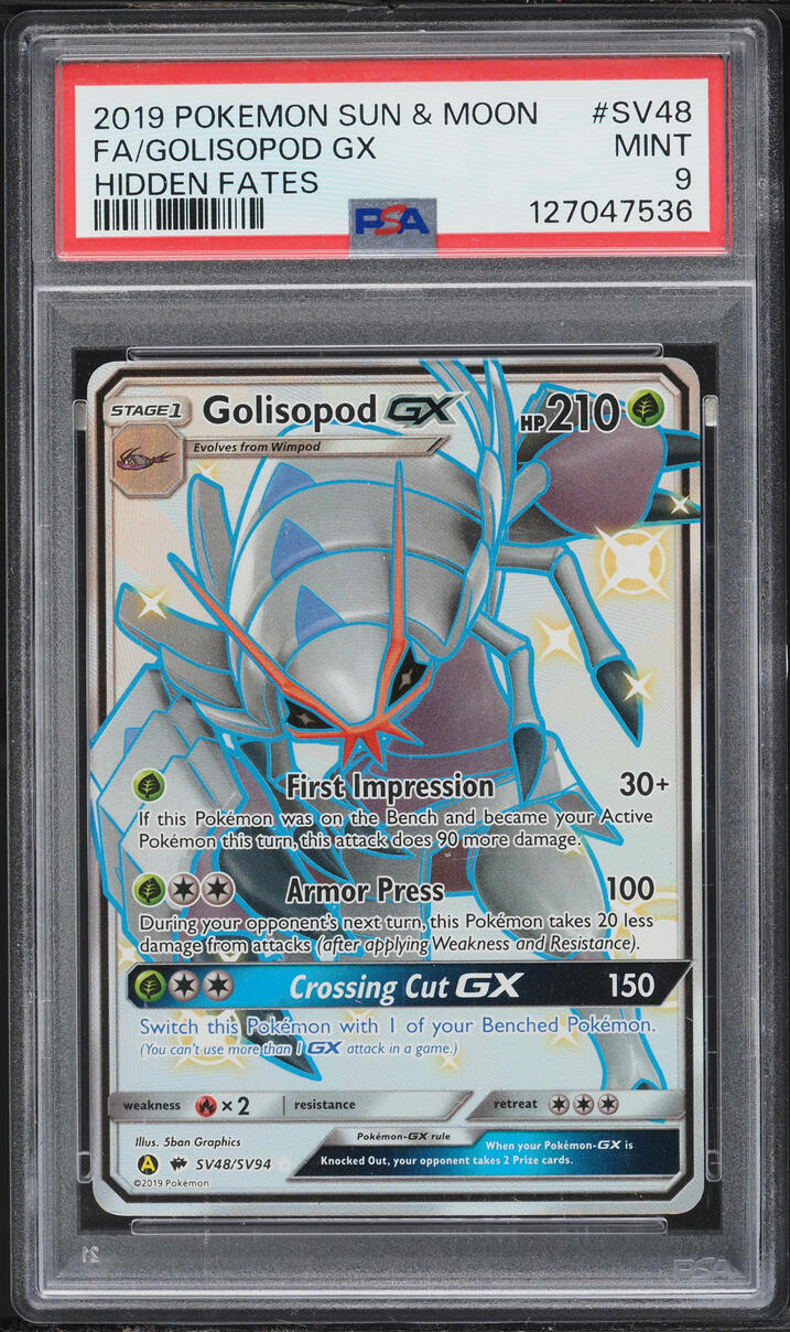 2019 Pokemon Sun & Moon Hidden Fates Shiny Full Art Golisopod GX #SV48 PSA 9 MINT