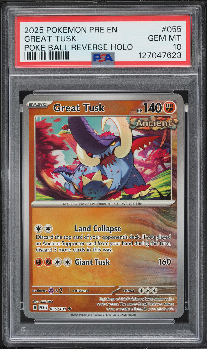 2025 Pokemon SV Prismatic Evolutions Poke Ball Holo Great Tusk #55 PSA 10 GEM MINT