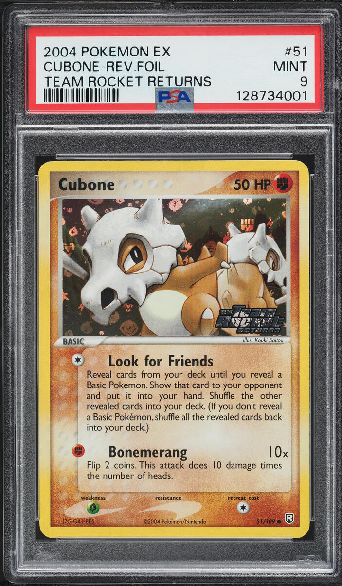 2004 Pokemon EX Team Rocket Returns Reverse Holo Cubone #51 PSA 9 MINT