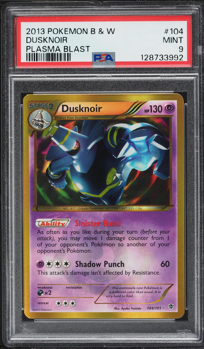2013 Pokemon Black & White Plasma Blast Dusknoir #104 PSA 9 MINT