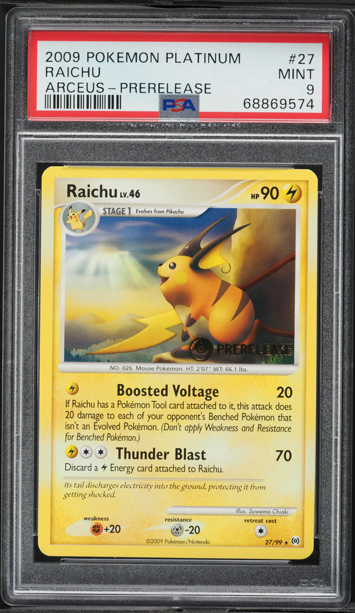 2009 Pokemon Platinum Arceus Prerelease Holo Raichu #27 PSA 9 MINT
