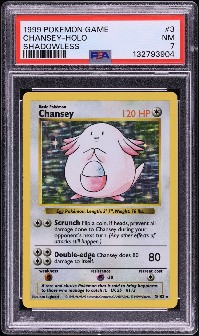 1999 Pokemon Base Set Shadowless Holo Chansey #3 PSA 7 NRMT