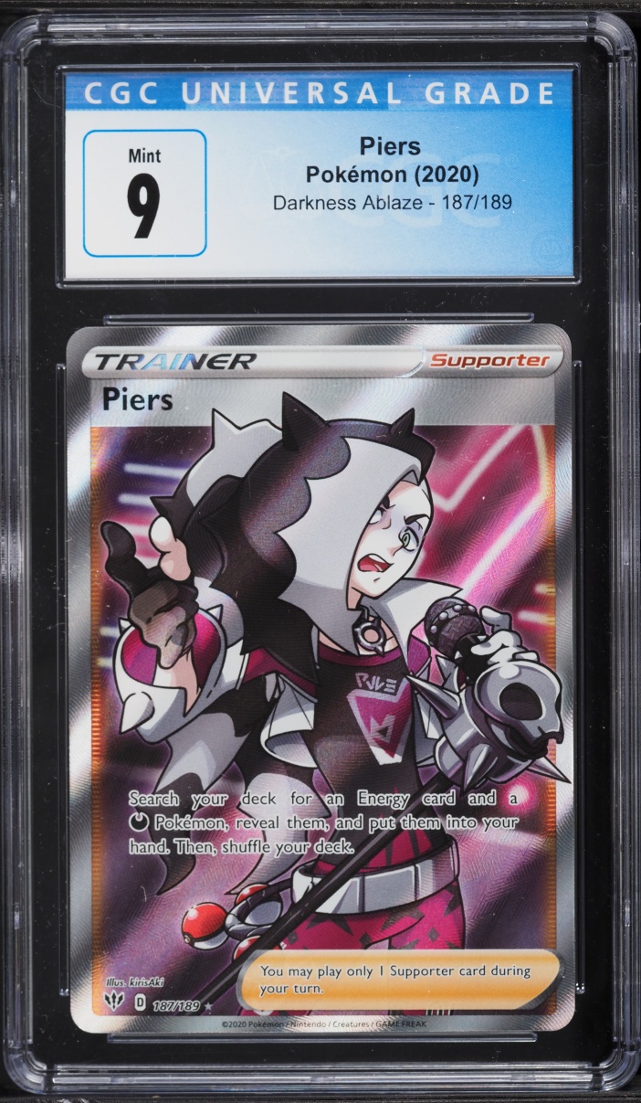 2020 Pokemon Sword & Shield Darkness Ablaze Full Art Piers #187 CGC 9 MINT