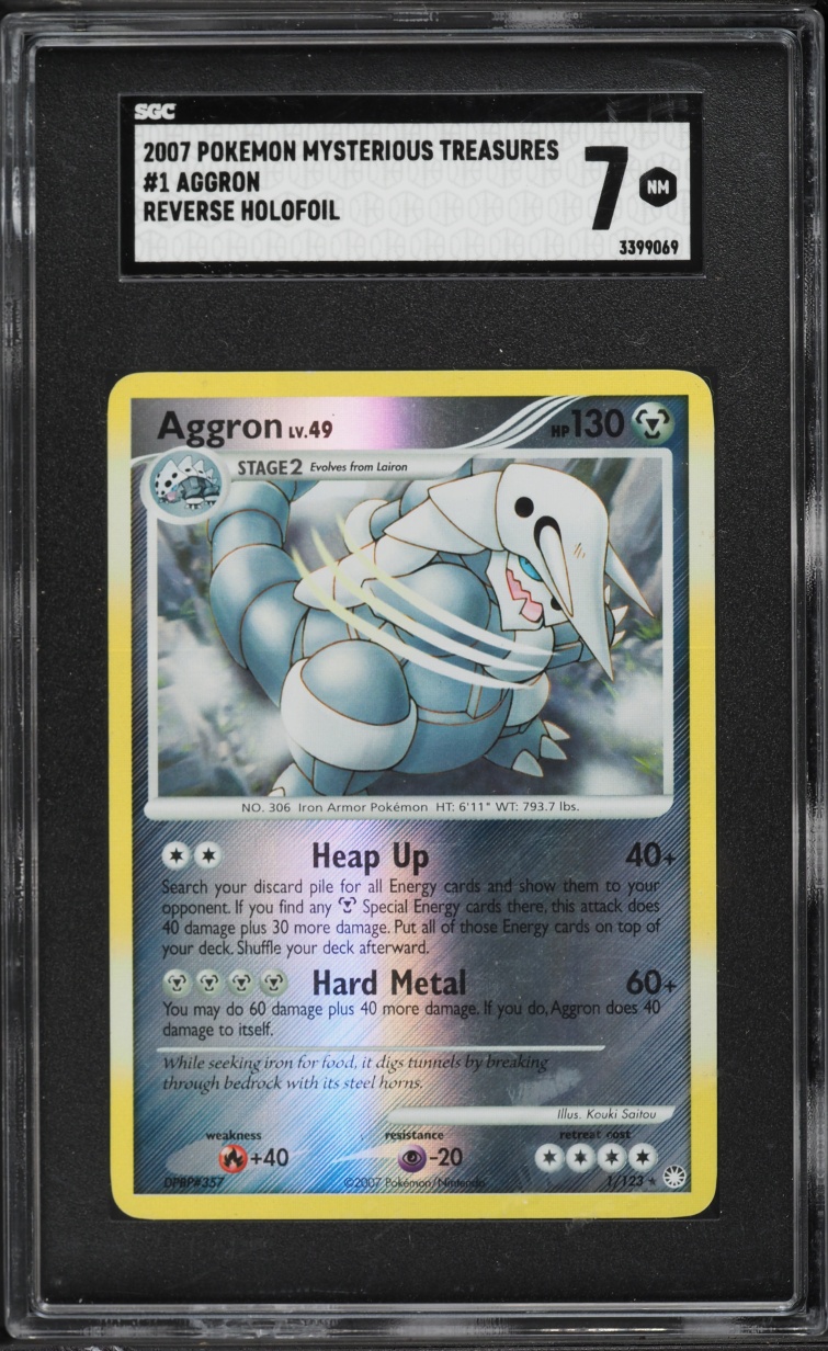 2007 Pokemon Diamond & Pearl Mysterious Treasures Reverse Holo Aggron #1 SGC 7 NRMT