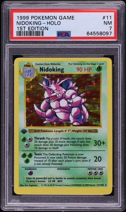 1999 Pokemon Base Set Shadowless 1st Edition Holo Nidoking #11 PSA 7 NRMT