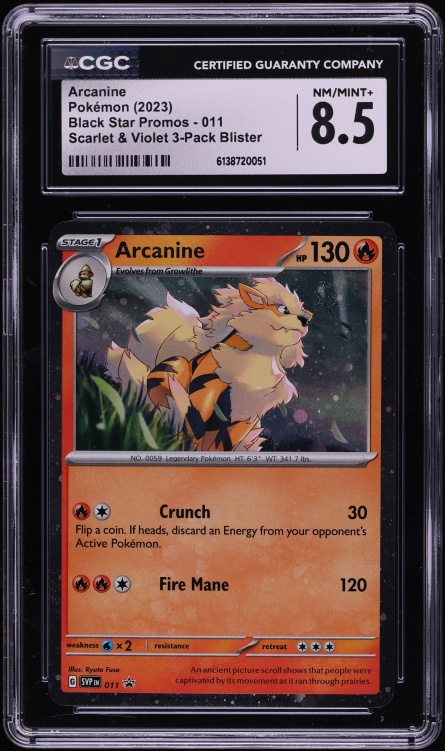 2023 Pokemon Scarlet & Violet Promo 3 Pack Blister Holo Arcanine #11 CGC 8.5 NM-MT+