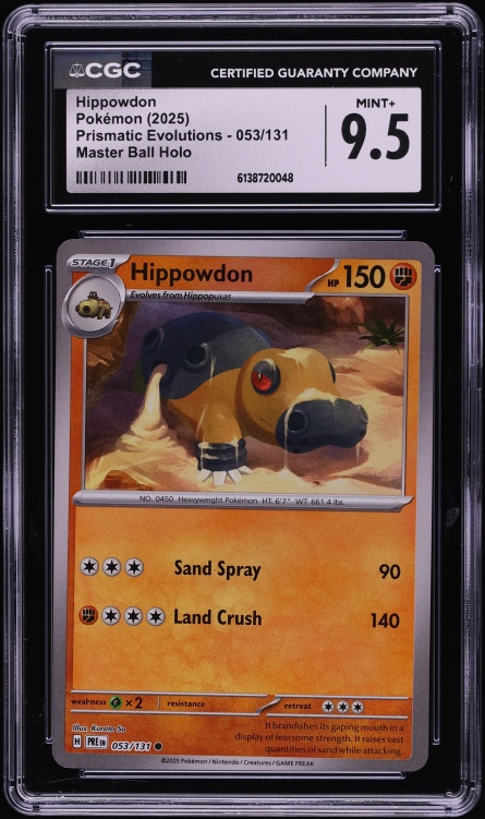 2025 Pokemon Scarlet & Violet Prismatic Evolutions Master Ball Holo Hippowdon #53 CGC 9.5 MINT+