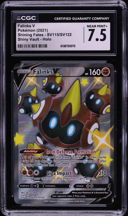 2021 Pokemon SWSH Shining Fates Shiny Vault Full Art Shiny Falinks V #SV115 CGC 7.5 NRMT+