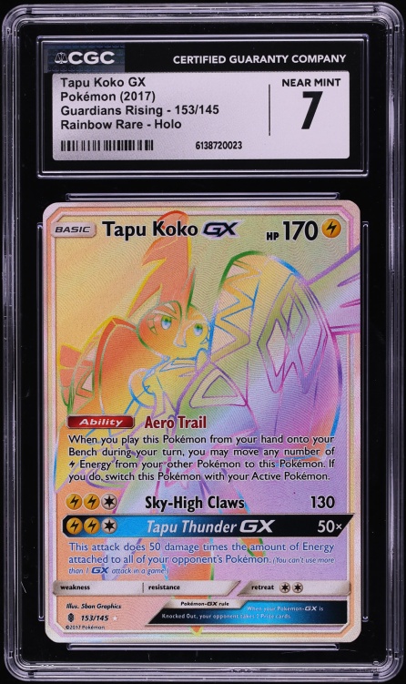 2017 Pokemon Sun & Moon Guardians Rising Rainbow Rare Tapu Koko GX #153 CGC 7 NRMT