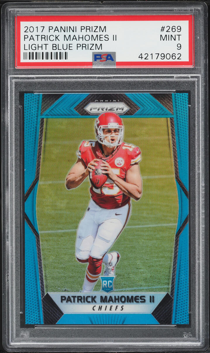 2017 Panini Prizm Light Blue Patrick Mahomes II ROOKIE /199 #269 PSA 9 MINT