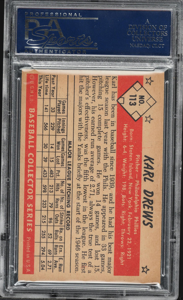1953 Bowman Color Karl Drews #113 PSA 6 EXMT