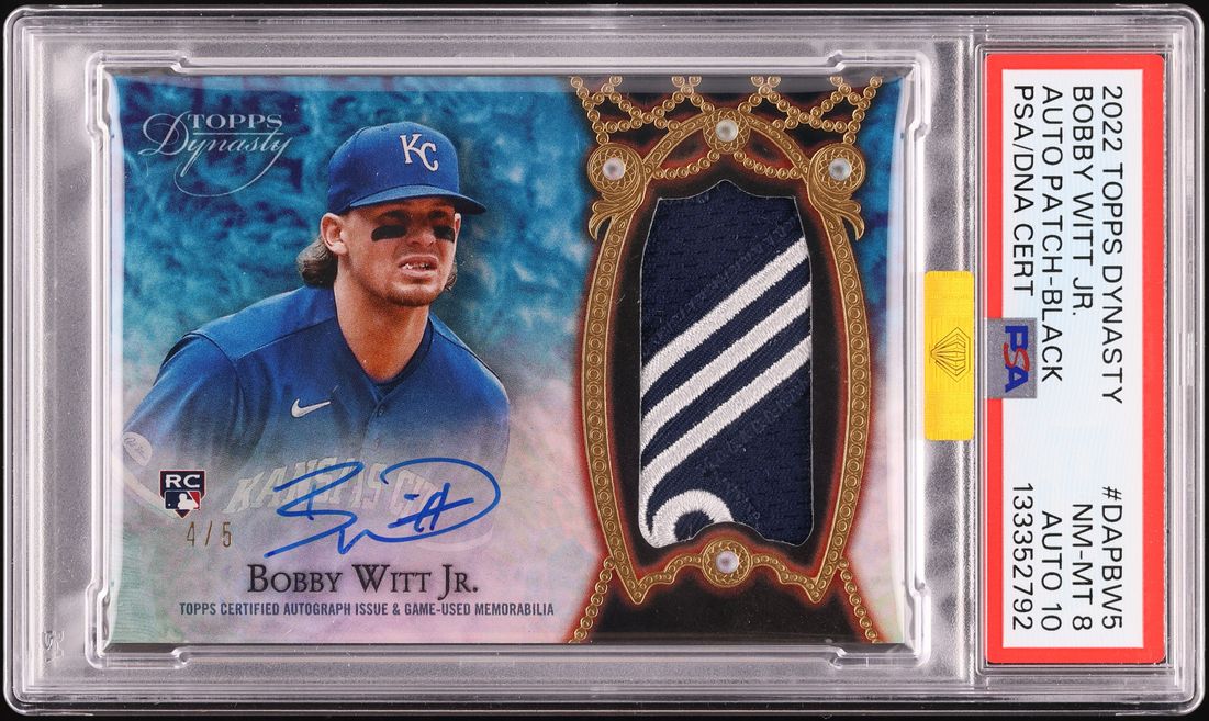 2022 Topps Dynasty Black Bobby Witt Jr. ROOKIE PATCH AUTO DNA 10 /5 #DAPBW5 MBA PSA 8 NM-MT