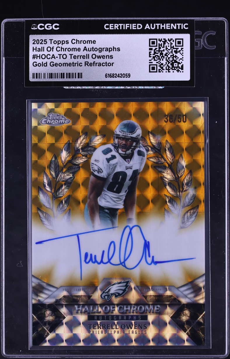 2025 Topps Hall Of Chrome Gold Geometric Refractor Terrell Owens AUTO /50 #HOCA-TO CGC AUTH