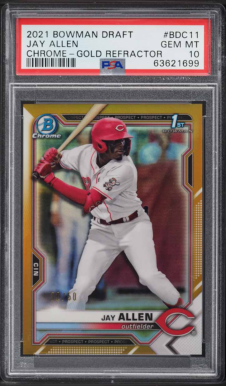 2021 Bowman Chrome Draft Gold Refractor Jay Allen PROPESCT /50 #BDC11 PSA 10 GEM