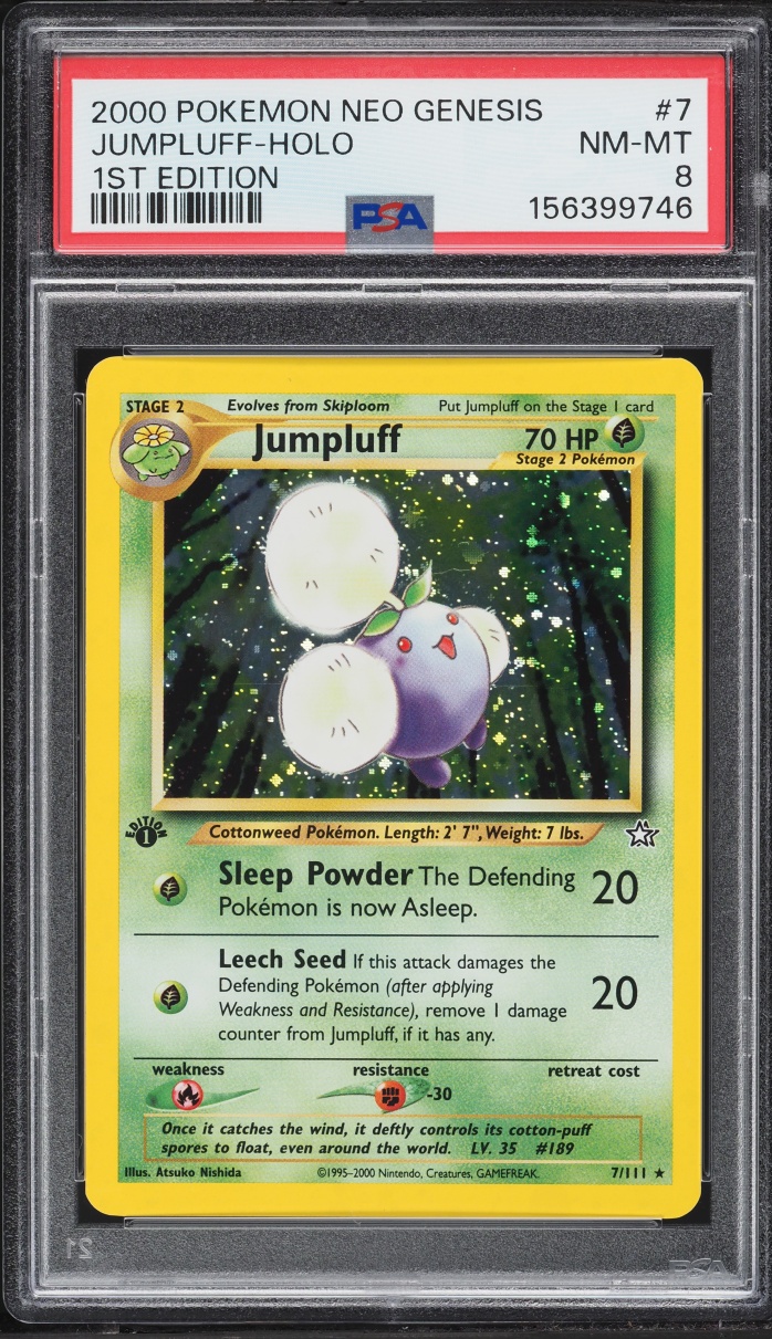 2000 Pokemon Neo Genesis 1st Edition Holo Jumpluff #7 PSA 8 NM-MT