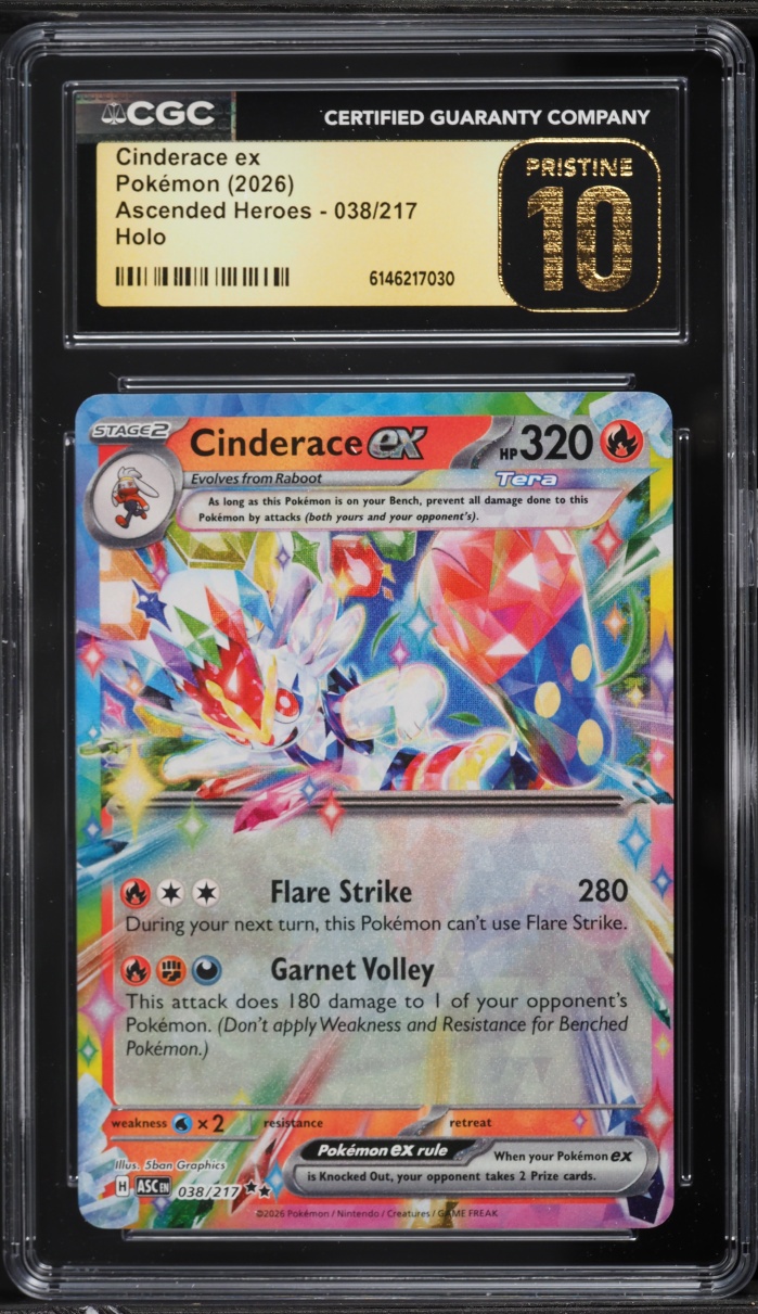 2026 Pokemon Mega Evolution Ascended Heroes Holo Cinderace EX #38 CGC 10 PRISTINE