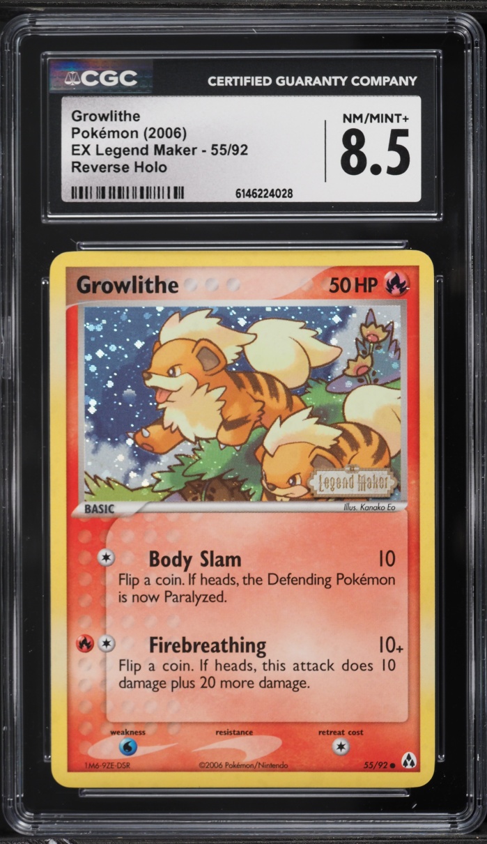 2006 Pokemon EX Legend Maker Reverse Holo Growlithe #55 CGC 8.5 NM-MT+